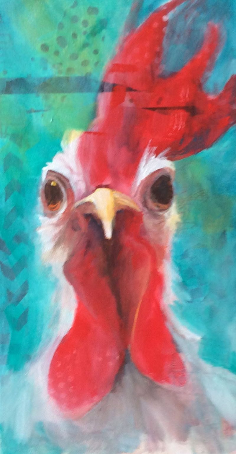 Freaked Out Rooster, painting by Phyllis Charles