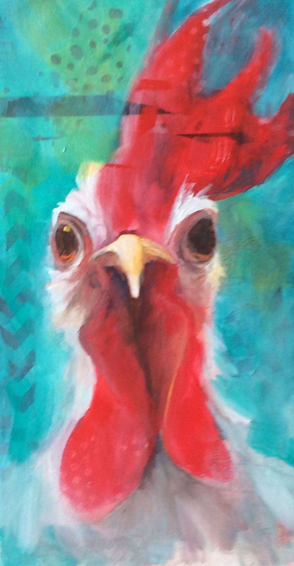 Freaked Out Rooster, painting by Phyllis Charles