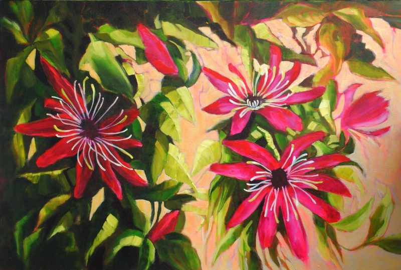 Fuchsia Passion Flowers, painting by Phyllis Charles