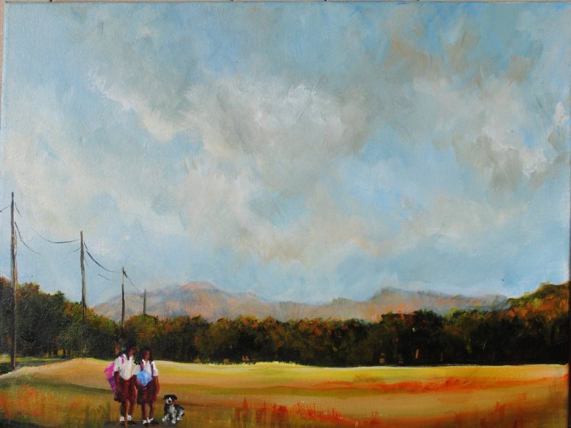 Waiting for the Bus in Glynn, painting by Phyllis Charles