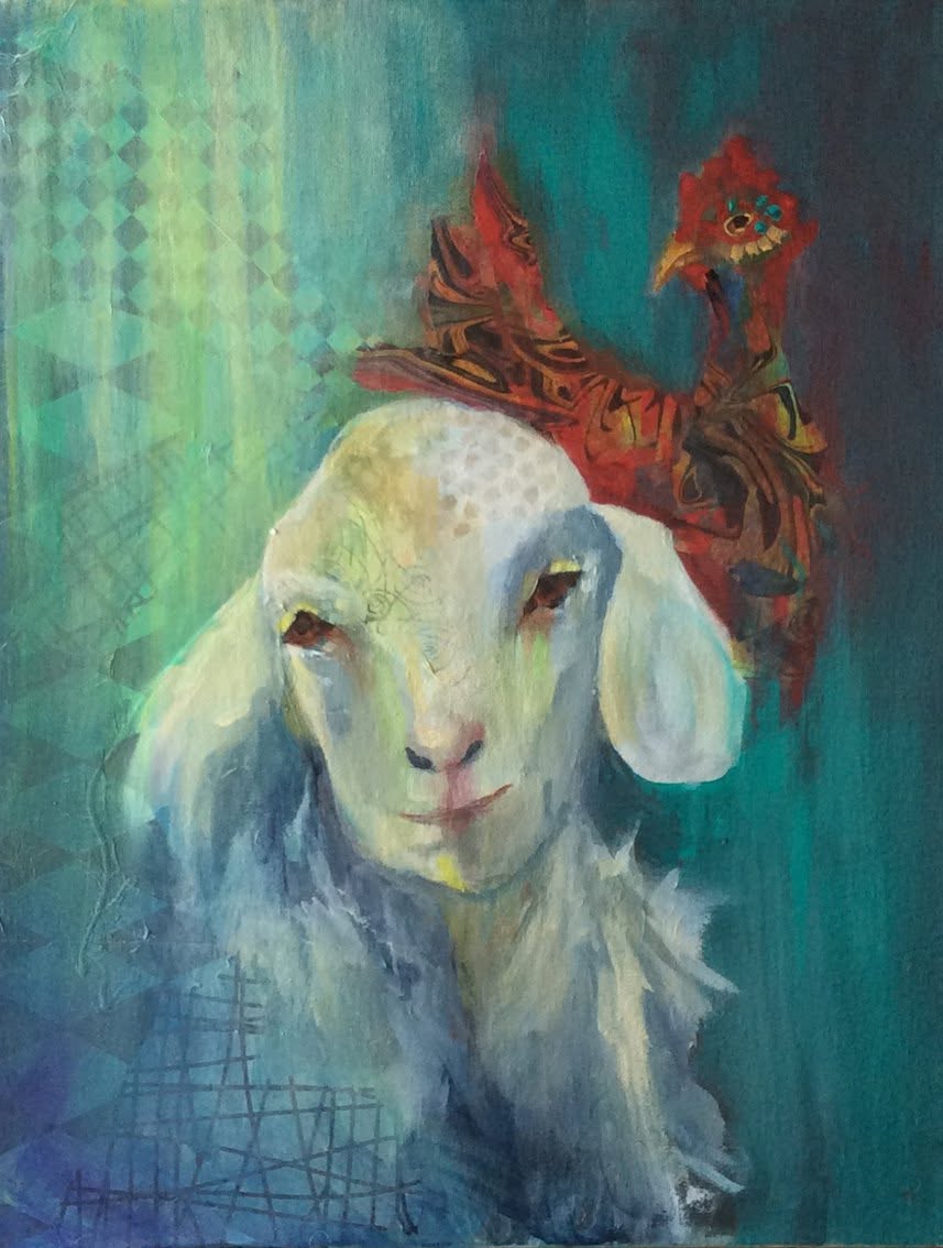 Goat and Chicken, painting by Phyllis Charles