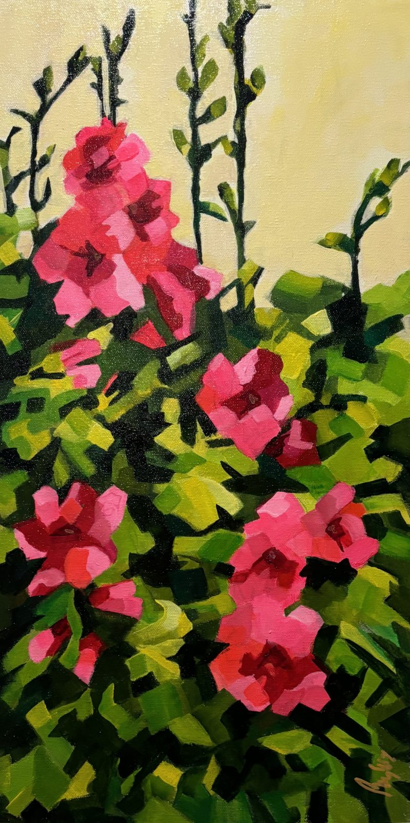 Hollyhocks, painting by Phyllis Charles